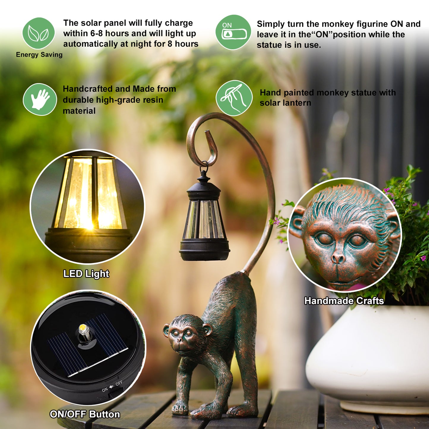 Nacome Solar Monkey Statues for Outdoor Decor: Chimpanzee Sculptures for Home Office Desk Shelf Garden Decor Clearance Outside Lawn Patio/Balcony/Front/Yard Art – Unique Gifts