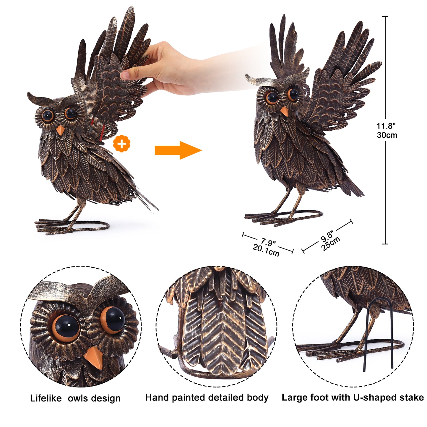 Nacome Owl Garden Decor Metal Yard: Art Outdoor Sculptures & Statues Large Bird Ornaments for Patio Balcony Front Backyard - Gifts for Grandma Mom(Copper)