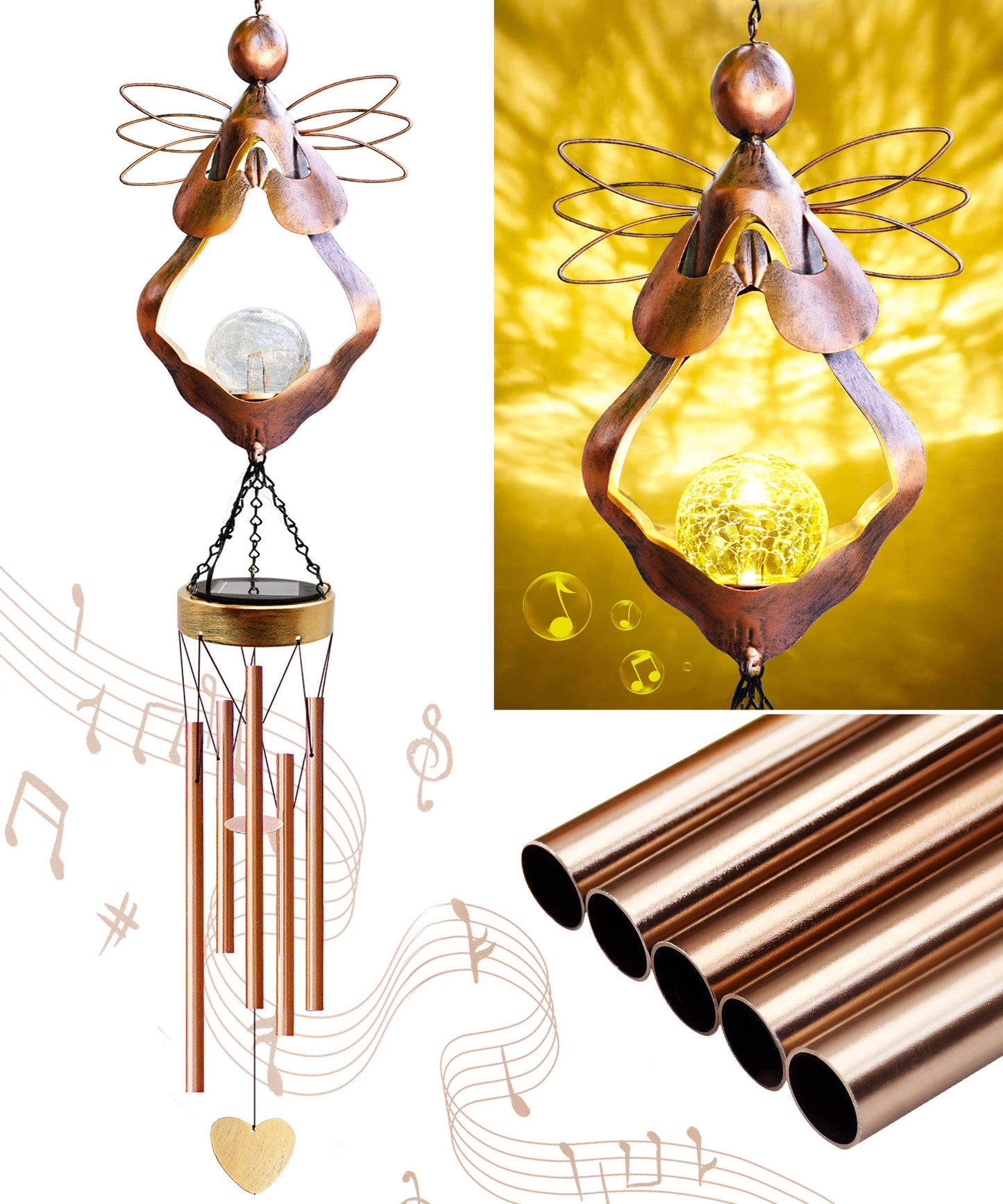 Nacome Solar Angel Wind Chimes Decor: Birthday Gifts for Mom Grandma - Outdoor Lights for Garden Yard Patio Porch