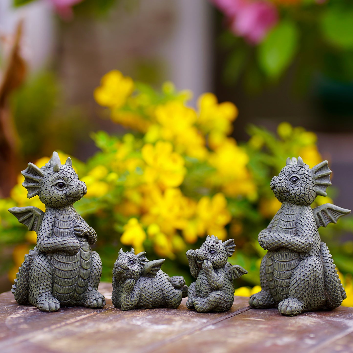 Nacome Dragon Statues for Fairy Garden Accessories: Outdoor Set of 4 Table Sculptures for Clearance Outside Lawn Ornaments Porch Patio Balcony Yard – Gifts for Mom Grandma