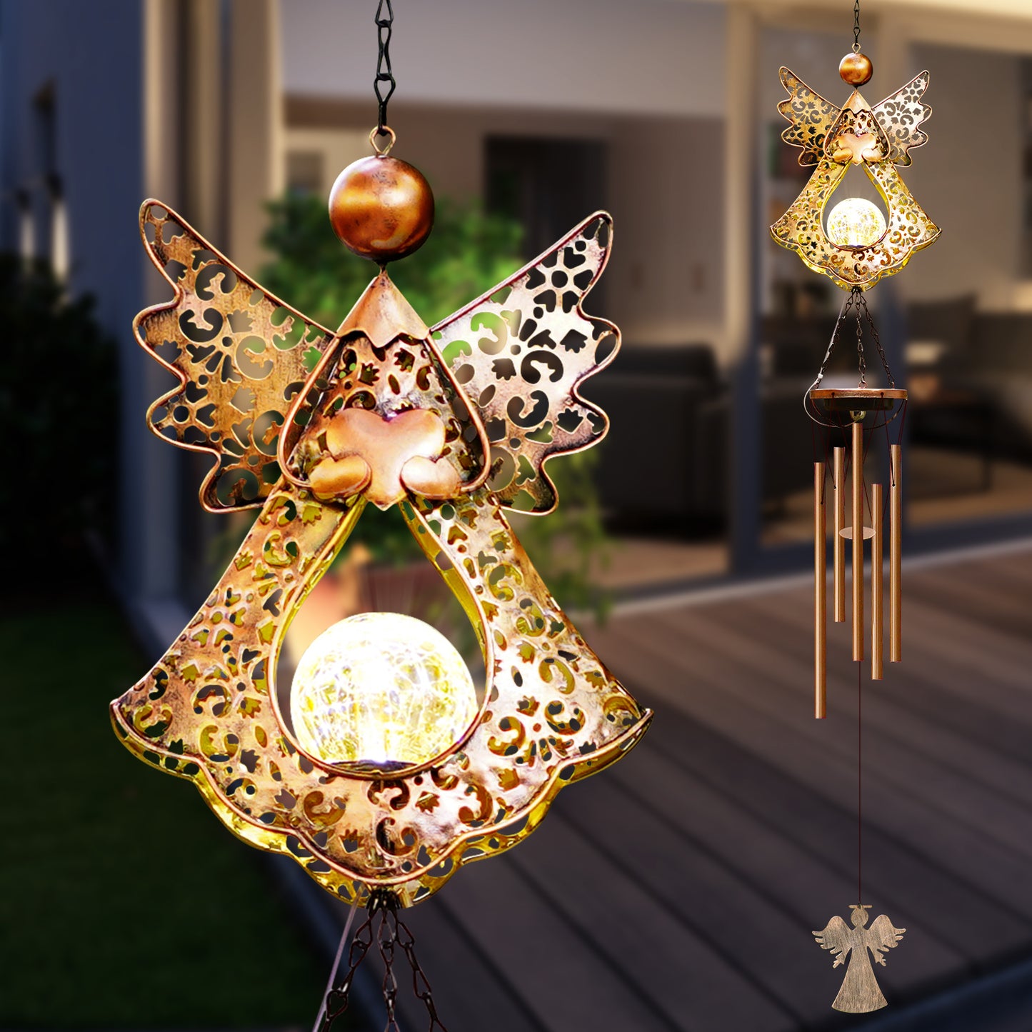 Solar Wind Chimes Outdoor Indoor Decor: Birthday Gifts for Mom/Grandma Outside Solar Lights for Garden Decor(Angel)