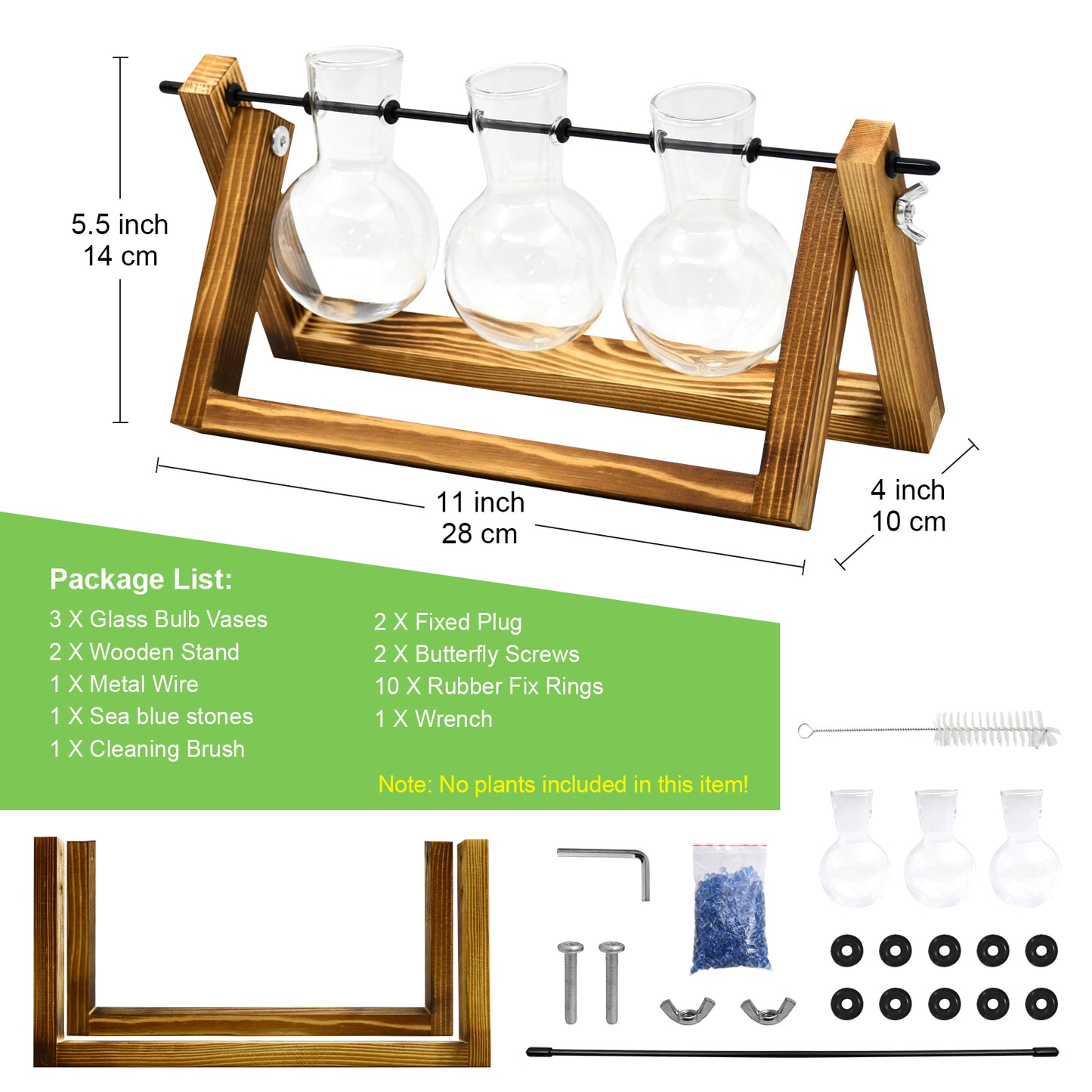Nacome Plant Terrarium for Office Decor: Wooden Stand Tabletop Planter 3 Bulb Glass Vase Metal Swivel Holder for Hydroponics Home Garden Decor - Planter Lovers Birthday Gifts for Women Mom Grandma