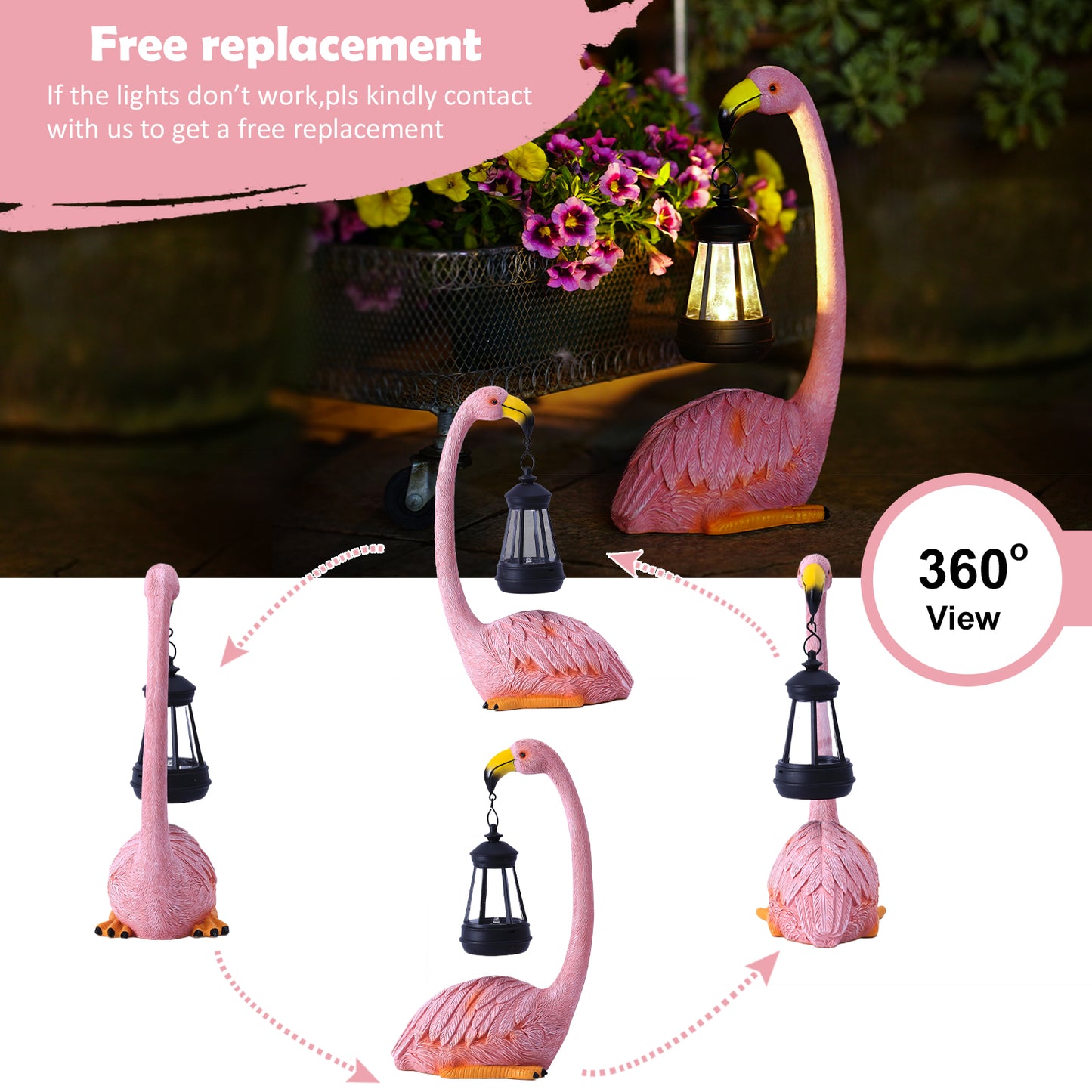 Nacome Flamingo Statues for Garden Yard Decor: Pink Flamingo with Solar Lantern Sculptures & Statues Clearance Lawn Ornaments Art for Home/Patio/Balcony/Front – Unique Gifts for Grandma/Mom/Mother