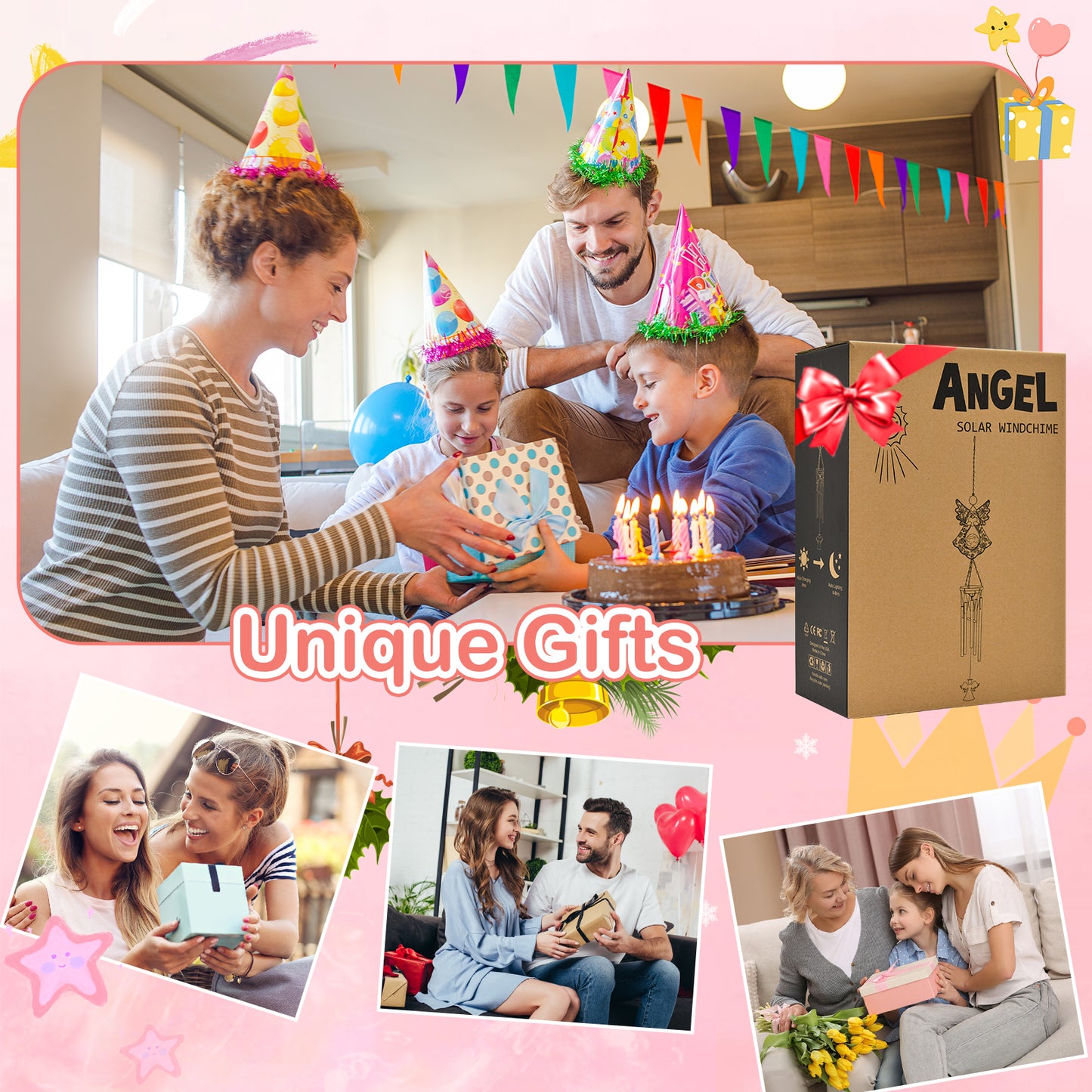 Solar Wind Chimes Outdoor Indoor Decor: Birthday Gifts for Mom/Grandma Outside Solar Lights for Garden Decor(Angel)