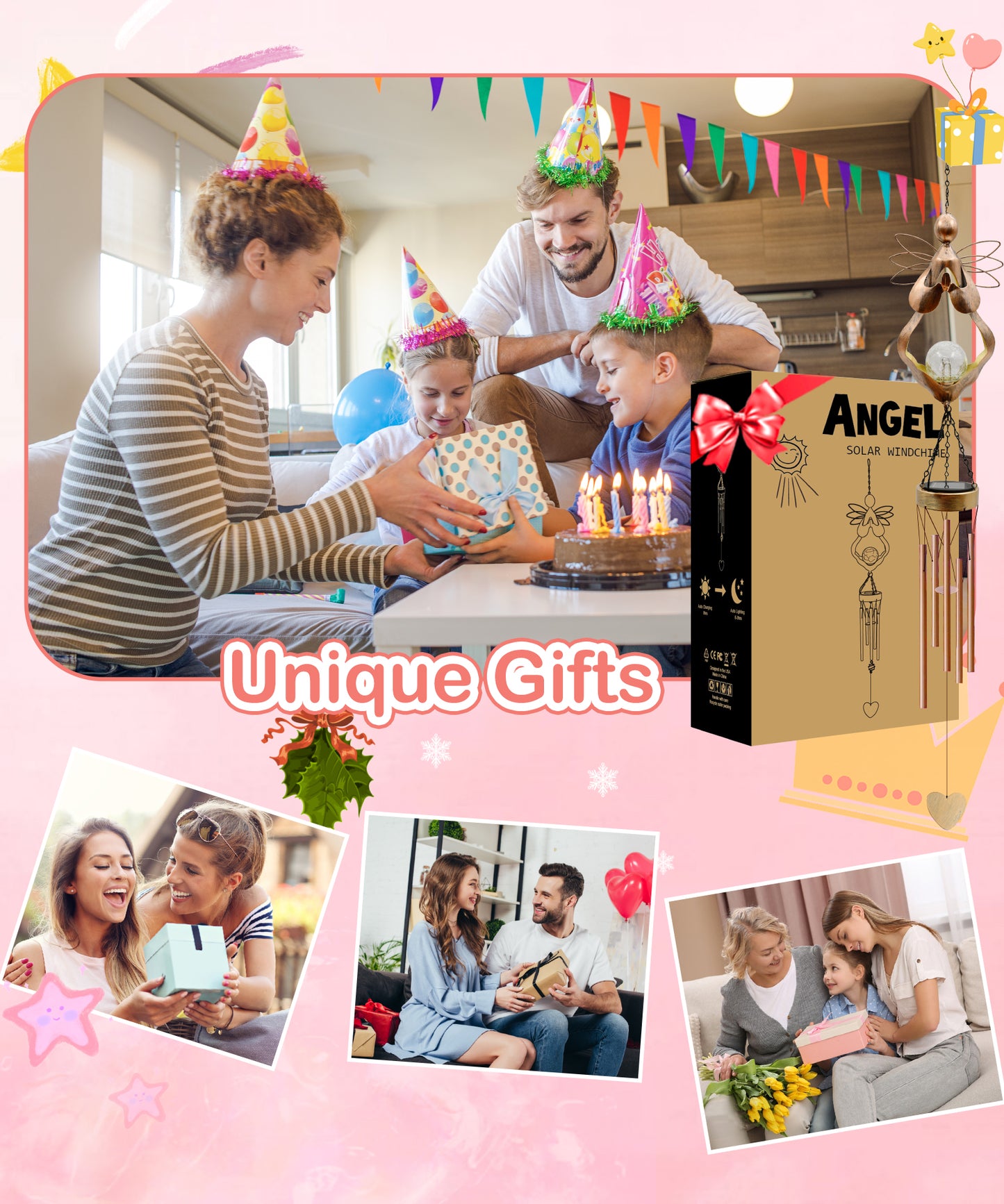 Nacome Solar Angel Wind Chimes Decor: Birthday Gifts for Mom Grandma - Outdoor Lights for Garden Yard Patio Porch