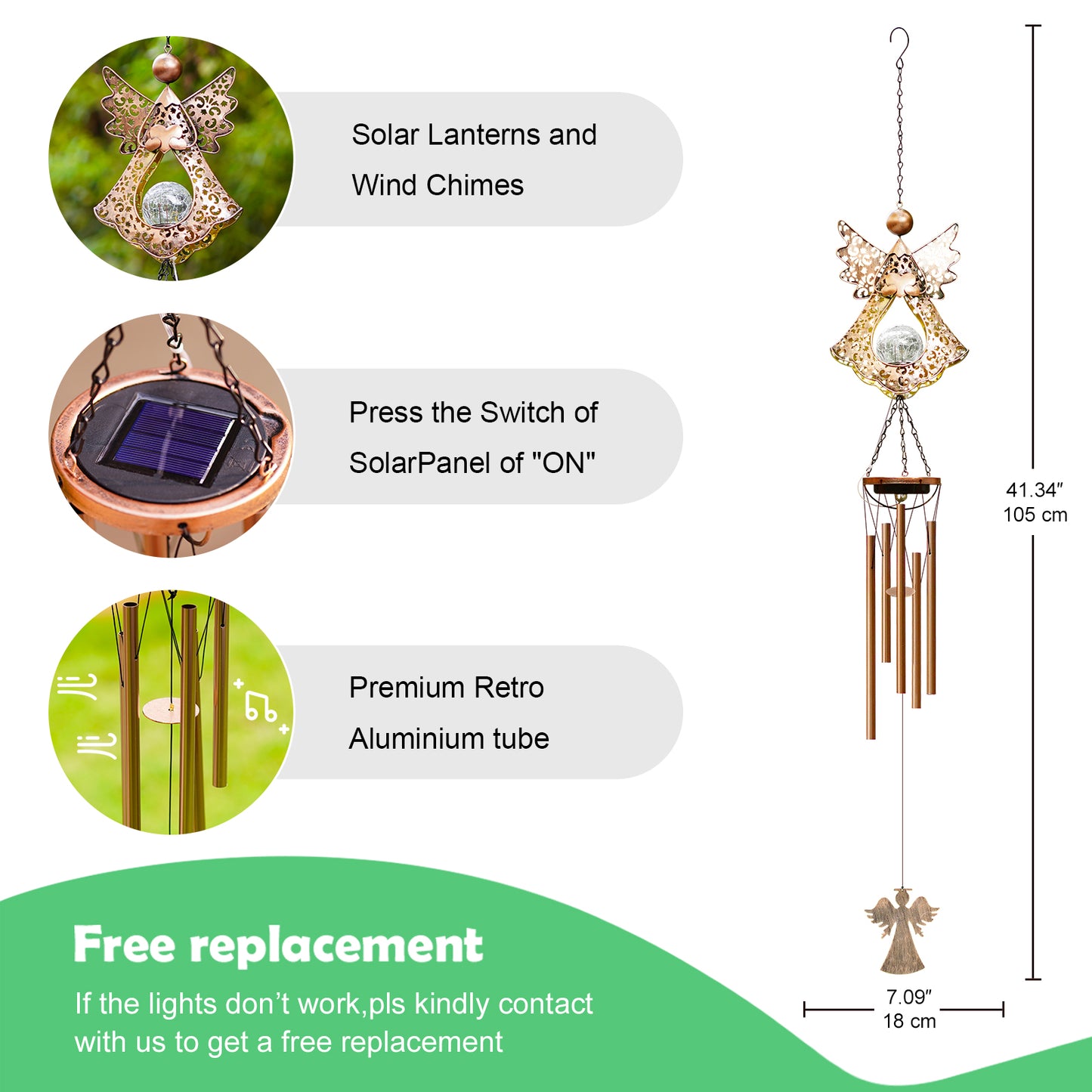 Solar Wind Chimes Outdoor Indoor Decor: Birthday Gifts for Mom/Grandma Outside Solar Lights for Garden Decor(Angel)