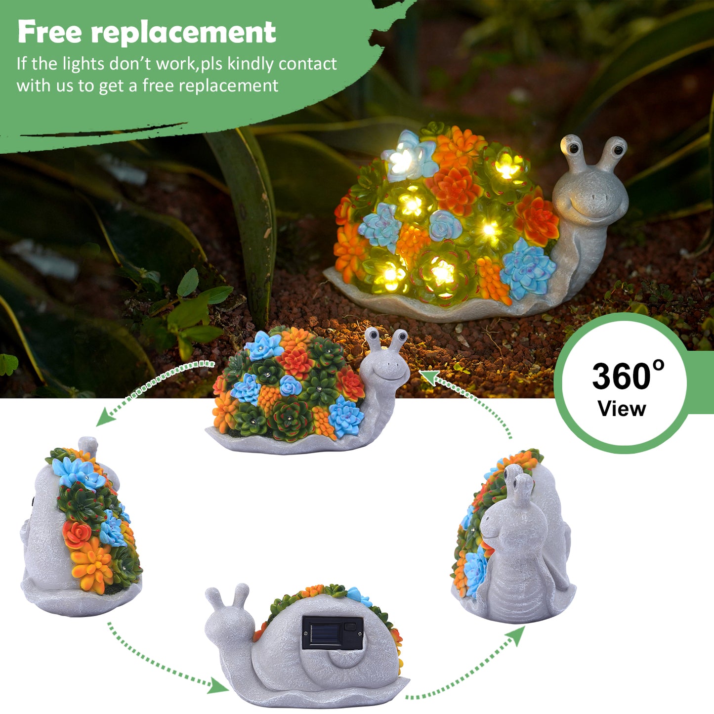 Nacome Snail Statues with Succulent for Garden Decor: Solar Outdoor Clearance Outside Yard Art Porch Patio Balcony Front Lawn Ornaments –Birthday Gifts for Mom Grandma Women