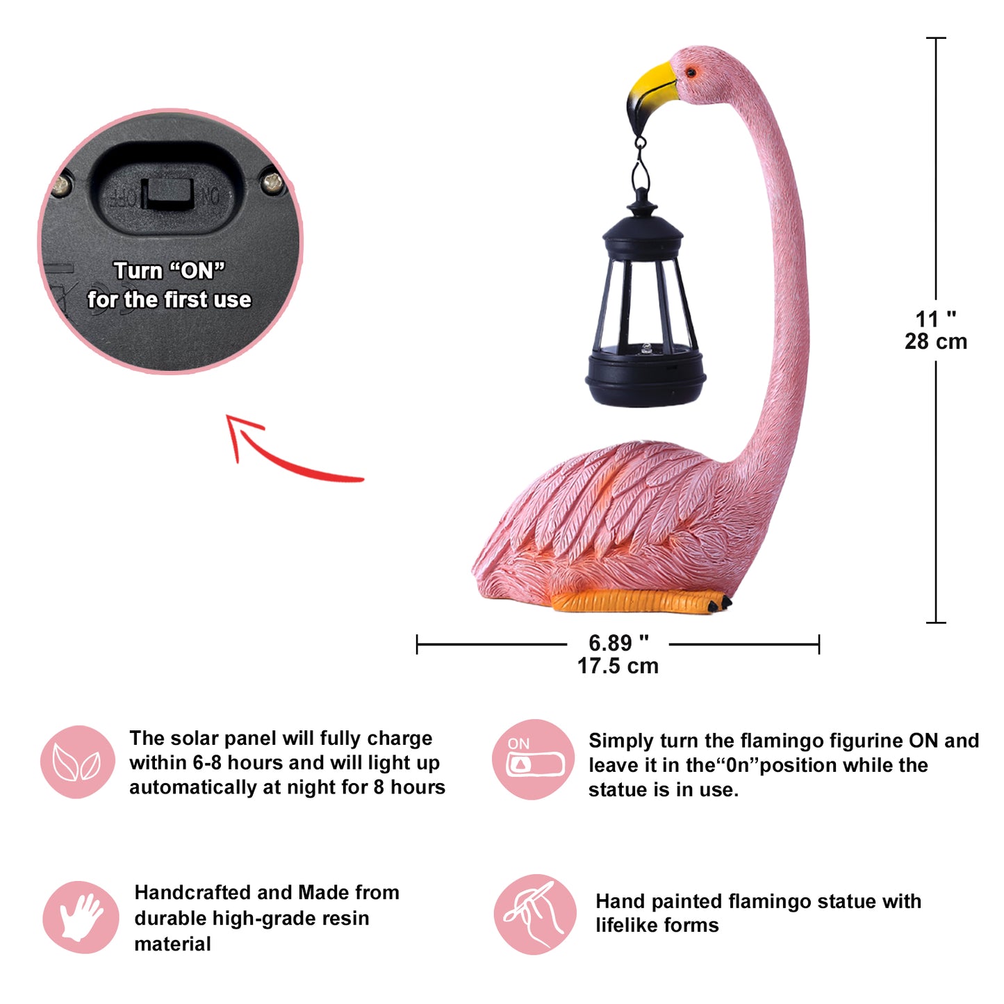 Nacome Flamingo Statues for Garden Yard Decor: Pink Flamingo with Solar Lantern Sculptures & Statues Clearance Lawn Ornaments Art for Home/Patio/Balcony/Front – Unique Gifts for Grandma/Mom/Mother