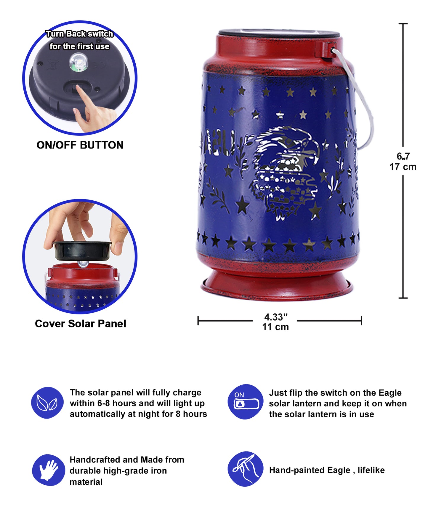 Nacome Solar Lantern for Garden Decor: The United States Flag Waterproof Hanging Metal Decoration with LED Lights for Yard Lawn Porch Patio Landscape Pathway โ Birthday Gifts for Mom Grandma Women