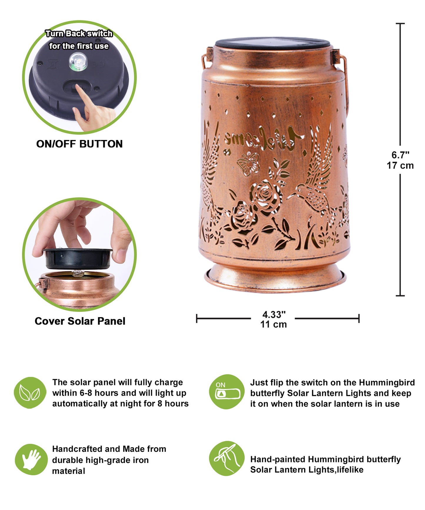 Nacome Bird Solar Lantern for Garden Decor: Butterfly Waterproof Hanging Metal Decoration with LED Lights for Yard Lawn Porch Patio Landscape Pathway