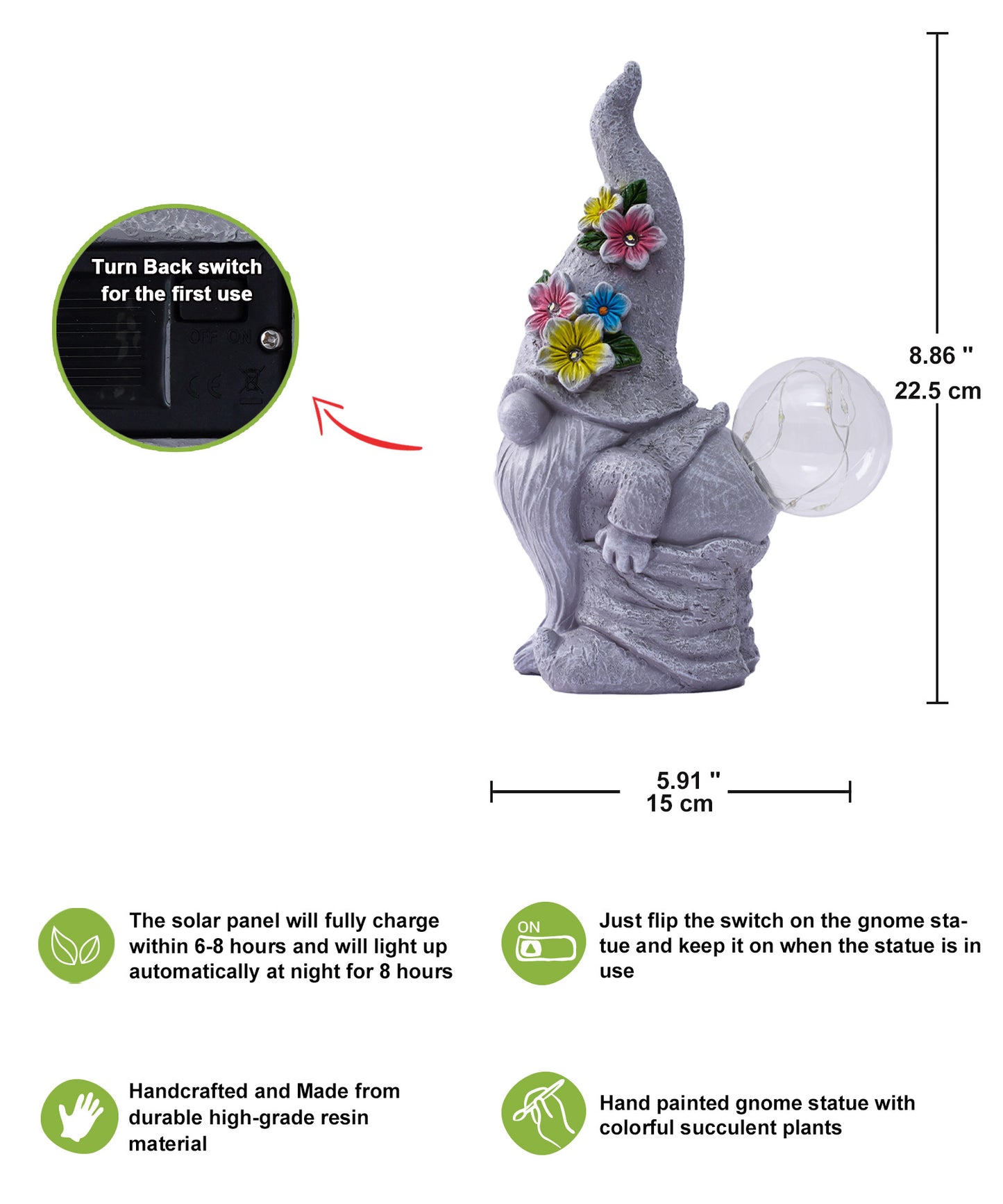 Nacome Solar Funny Gnome Statue for Garden: Outside Decor with Blow Bubbles Ball Lights Clearance for Yard Art Lawn Ornaments Porch Patio Balcony - Birthday Gifts for Grandma Mom Women