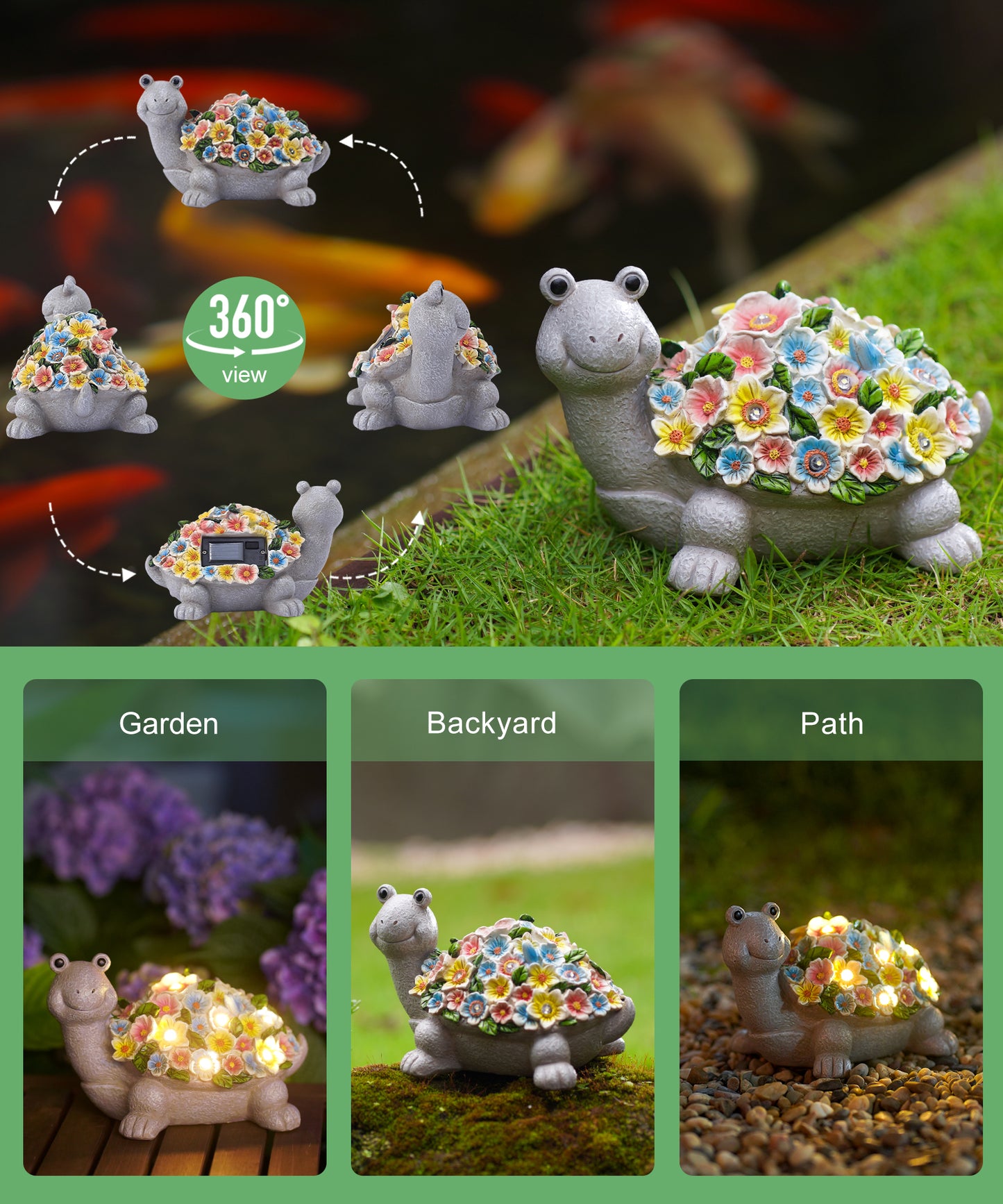 Nacome Solar Turtle Garden Decor with Flowers: Outdoor Clearance Statues Lights for Outside Lawn Ornaments Porch Patio Balcony Yard – Birthday Gifts for Mom Grandma Women