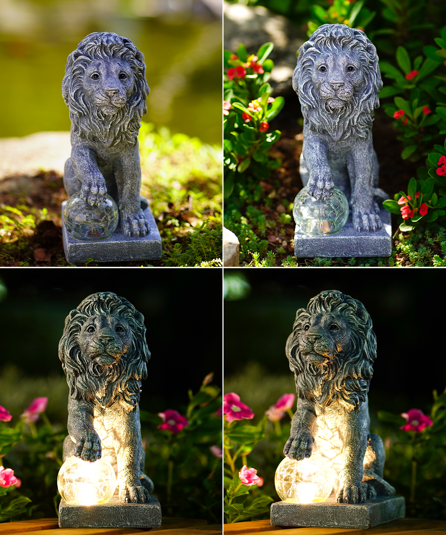 Nacome Solar Guardian Lion Garden Statue: Outdoor Decor Sculpture with Ball Lights for Yard Art Porch Patio - Unique Birthday Gifts for Women Mom