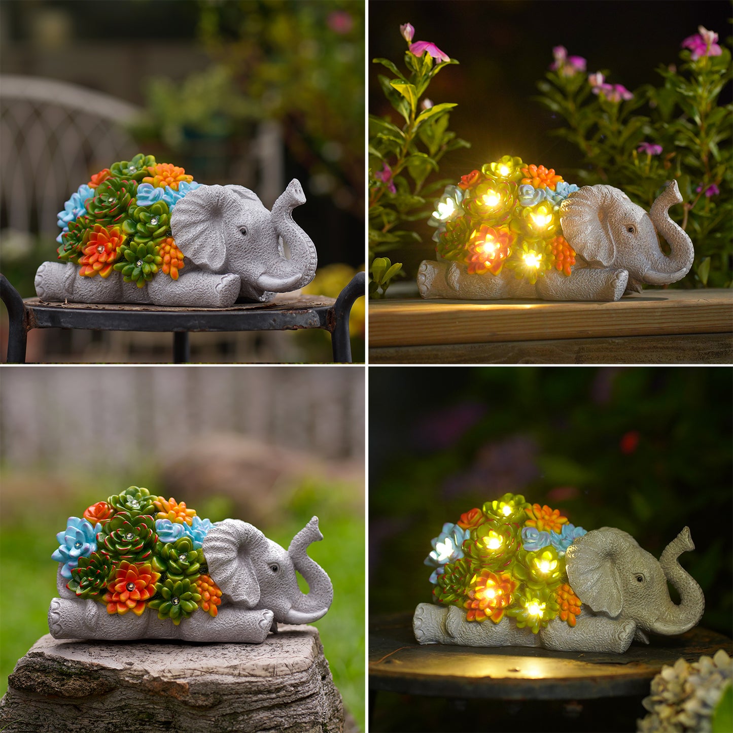 Nacome Elephant Statues with Succulent for Garden Decor: Solar Outdoor Clearance Outside Yard Art Porch Patio Balcony Front Lawn Ornaments –Birthday Gifts for Mom Grandma Women
