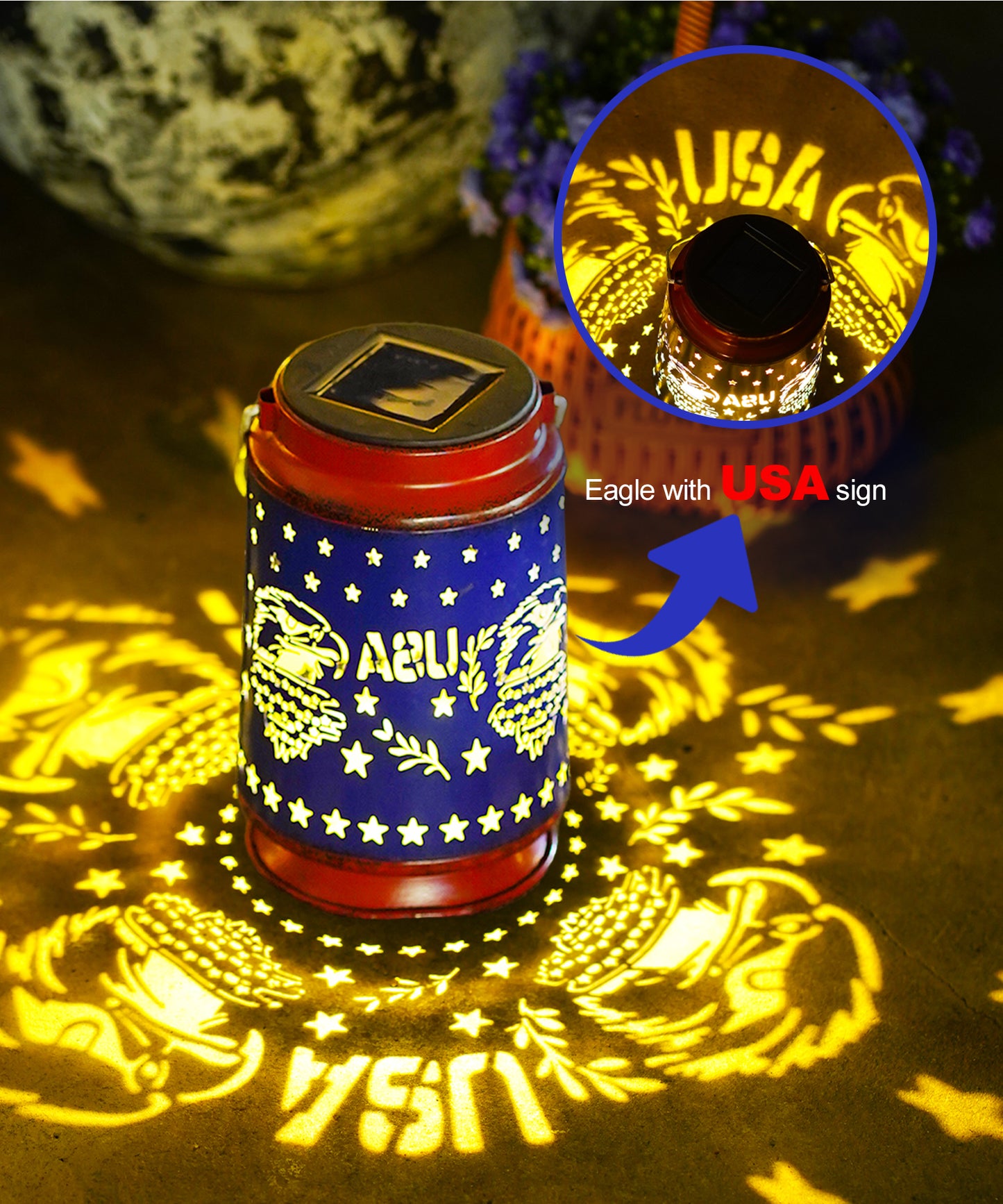 Nacome Solar Lantern for Garden Decor: The United States Flag Waterproof Hanging Metal Decoration with LED Lights for Yard Lawn Porch Patio Landscape Pathway โ Birthday Gifts for Mom Grandma Women