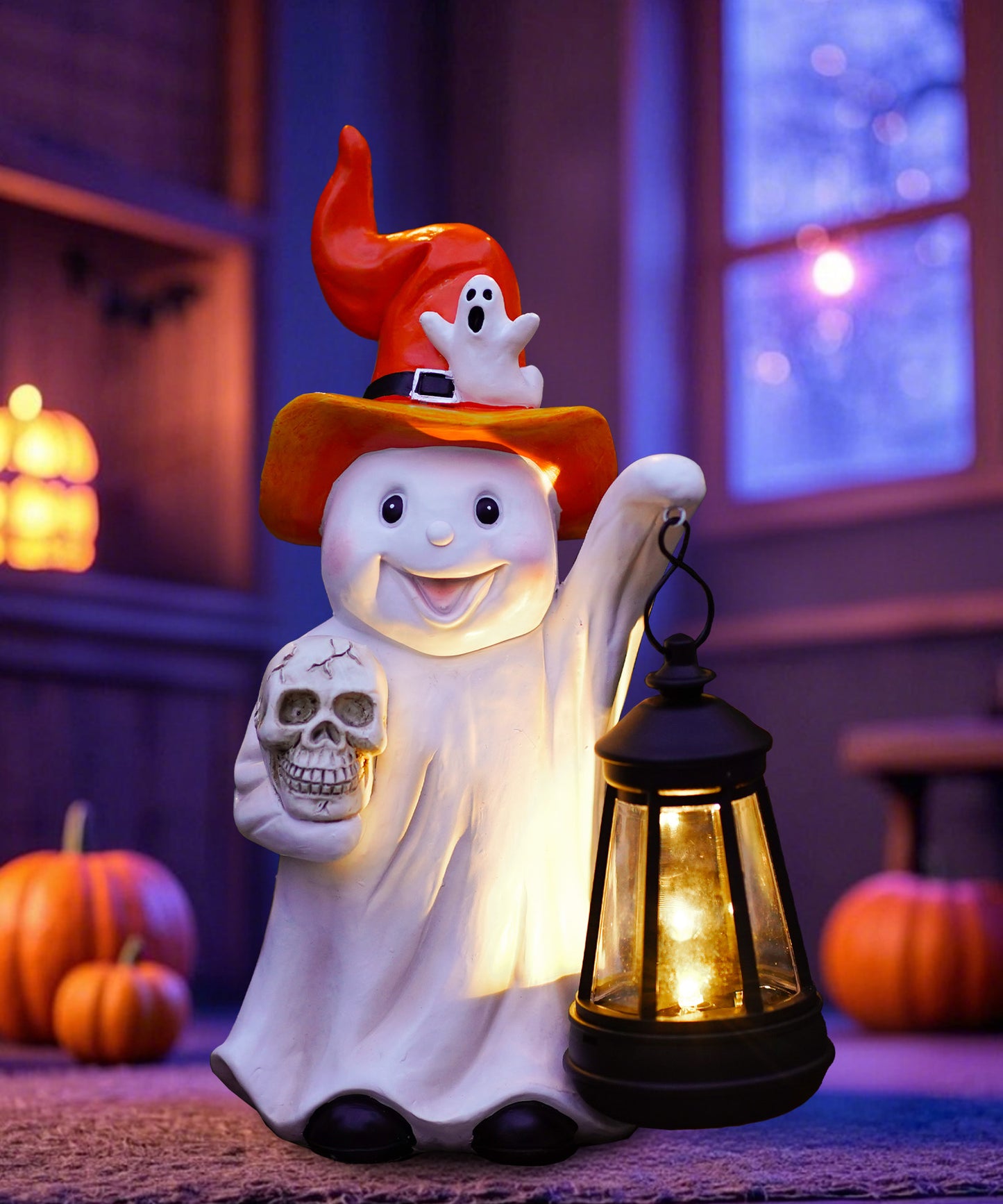 Nacome Halloween Cute Ghost with Solar Lantern: Scary Figurine Spooky Decoration for Garden Outdoor, Holiday, Party, Indoor, Office,Dinner Table - Adorable Gift Ideal Choice
