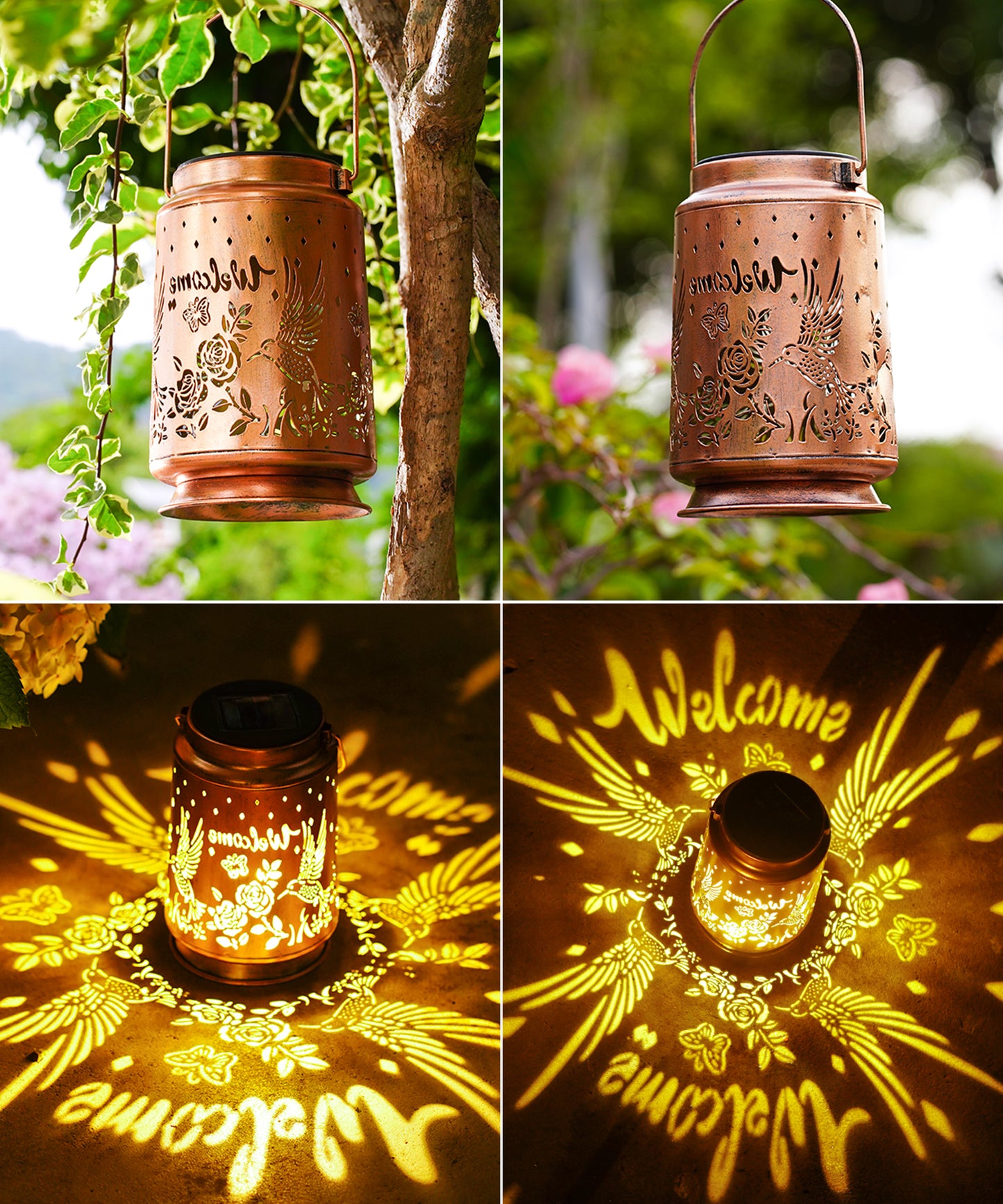 Nacome Bird Solar Lantern for Garden Decor: Butterfly Waterproof Hanging Metal Decoration with LED Lights for Yard Lawn Porch Patio Landscape Pathway