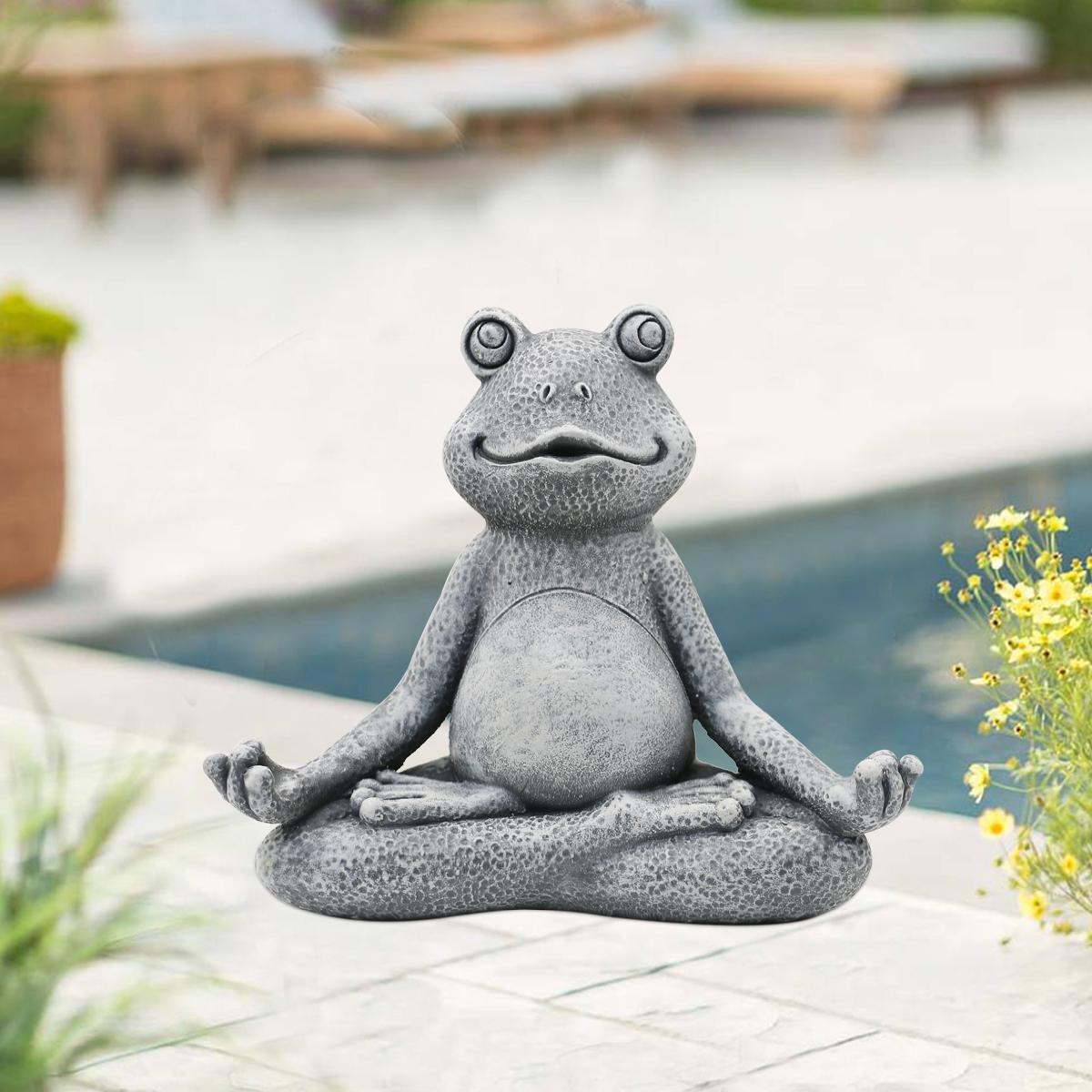 Nacome Meditating Frog Miniature Figurine, Zen Yoga Frog Statue Ornament - Indoor/Outdoor Garden & Home Decoration, 5 inch (Grey)