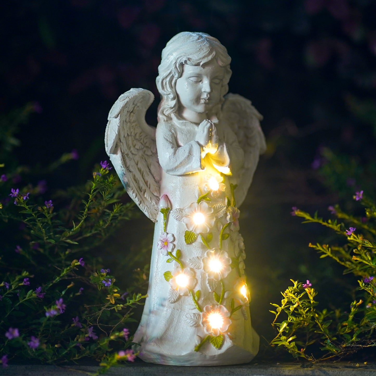 Nacome Solar Garden Outdoor Statues Angel with Succulent and 7 LED Lights – Outdoor Lawn Decor Garden Figurine for Patio, Balcony, Yard, Lawn Ornament - Unique Housewarming Gifts