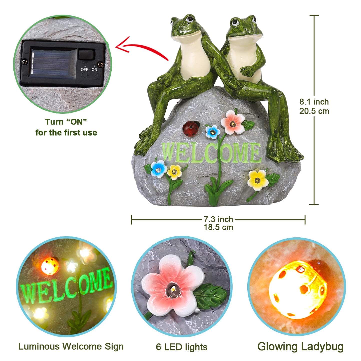 Nacome Solar Garden Outdoor Statues Frog with Succulent and 7 LED Lights - Lawn Decor Figurine for Patio, Balcony, Yard Ornament - Unique Housewarming Gifts
