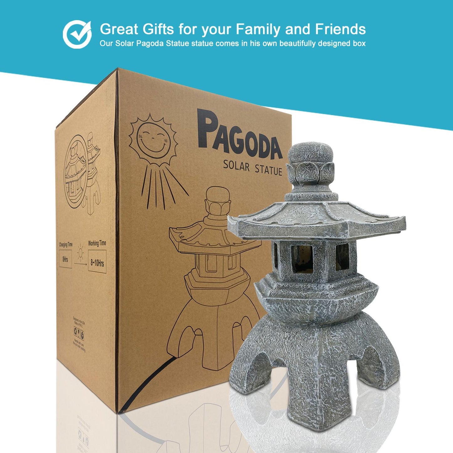 Nacome Solar Pagoda Lantern Garden Statue,Indoor/Outdoor Zen Asian Decor for Landscape Balcony,Garden,Patio,Porch Yard Art Ornament,Polyresin, Stone Finish