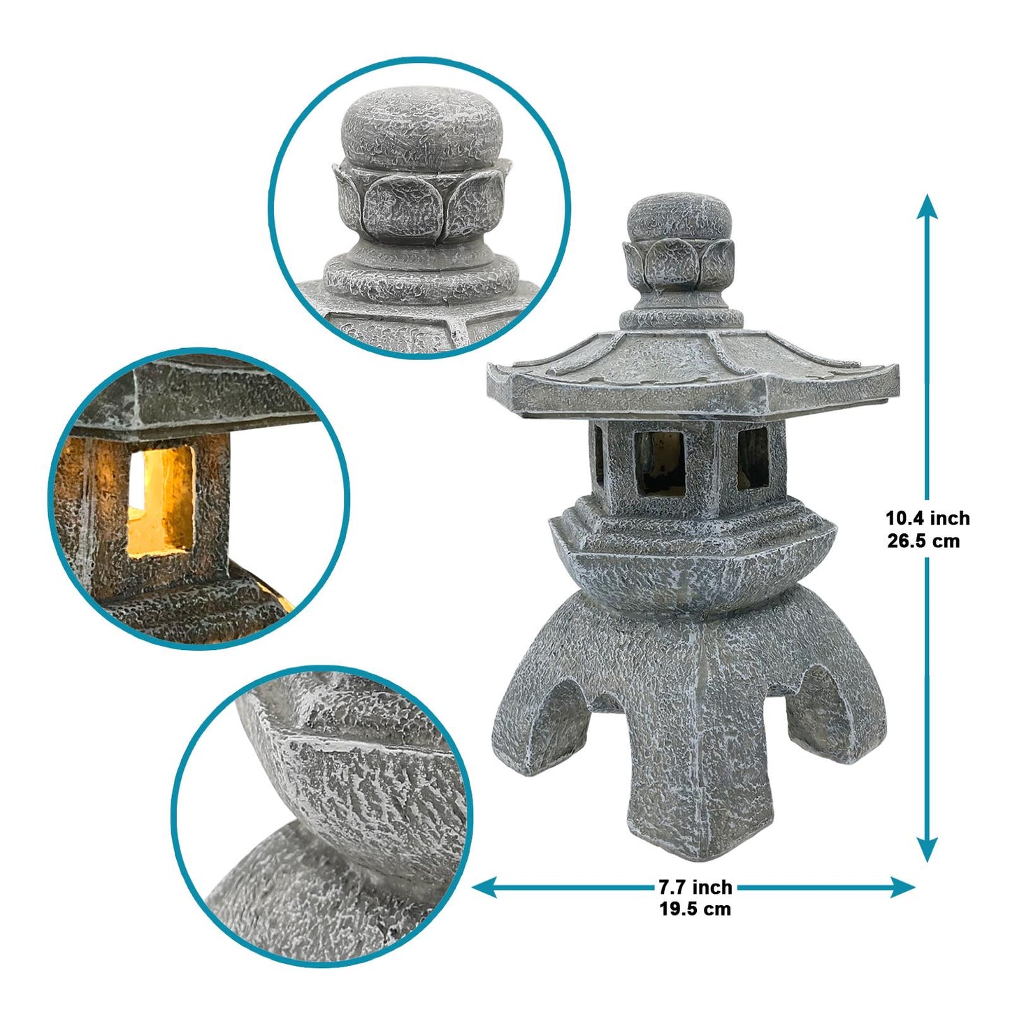 Nacome Solar Pagoda Lantern Garden Statue,Indoor/Outdoor Zen Asian Decor for Landscape Balcony,Garden,Patio,Porch Yard Art Ornament,Polyresin, Stone Finish