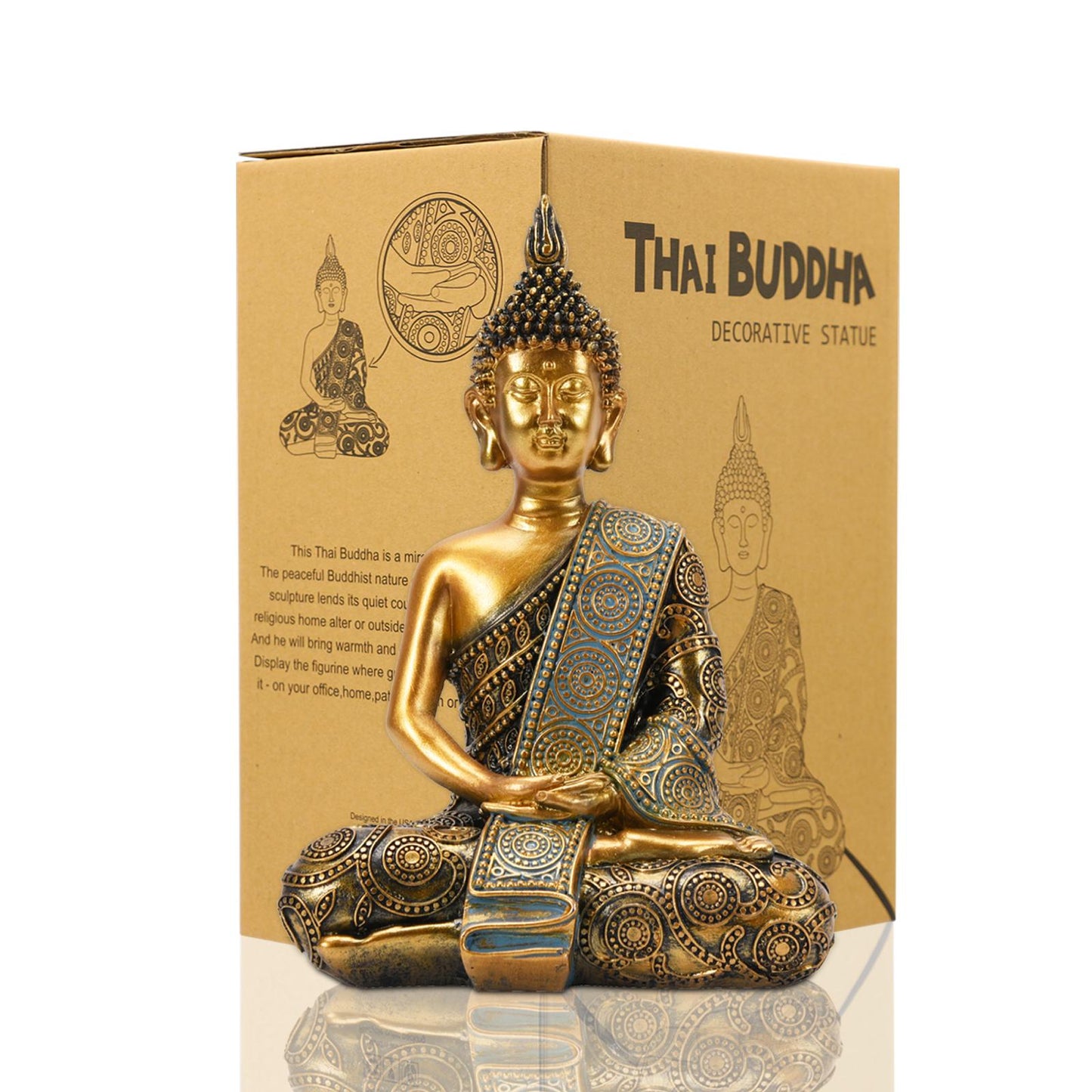 Nacome Meditating Seated Thai Buddha Statue Praying Collectibles Figurines,Zen Garden Buddha Sculpture-Indoor/Outdoor Decor for Home,Porch Yard Art Decoration,polyresin,Gold Buddah,Gift