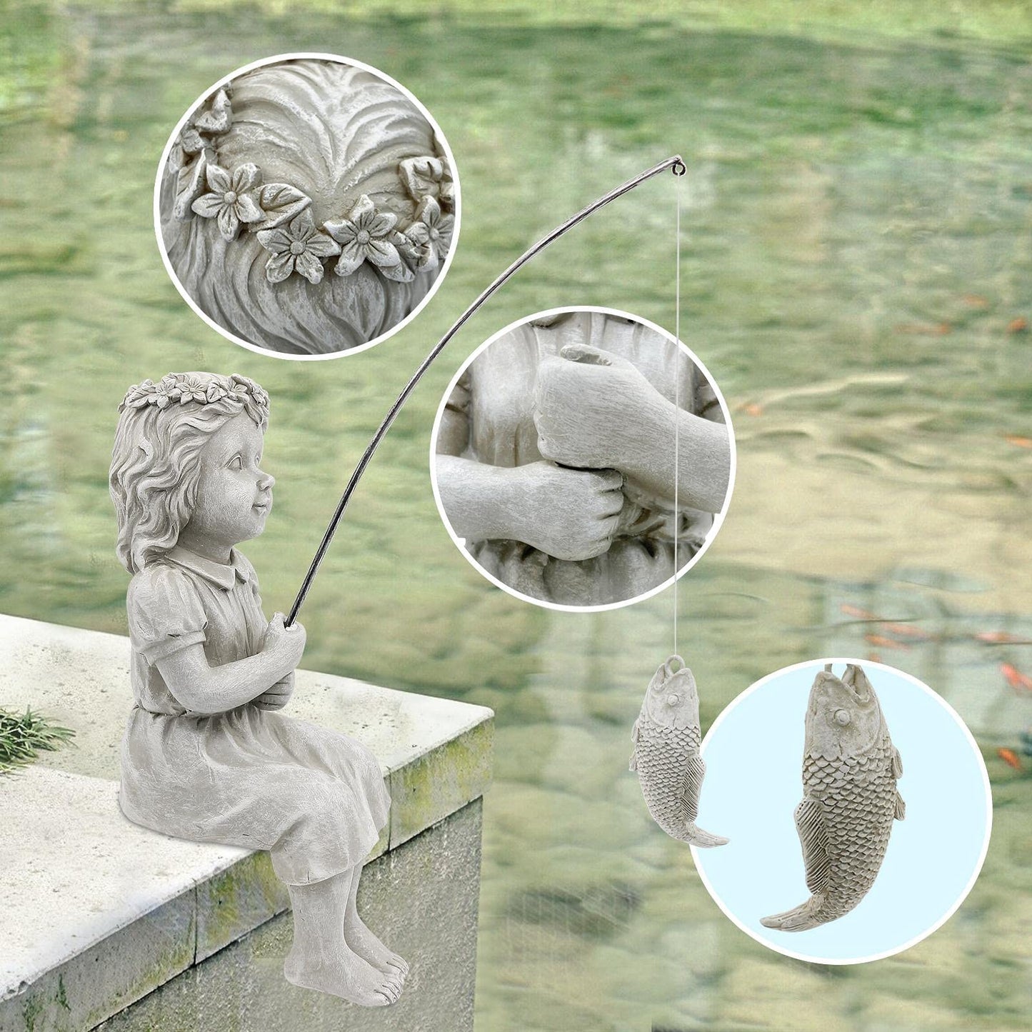 Nacome Gifts for Garden Home Mon Grandma The Little Fishergirl GardenHome Decor Statue,Fisherman Figurine Sculpture,OutdoorIndoor,Desk,Pool Pond Ornament