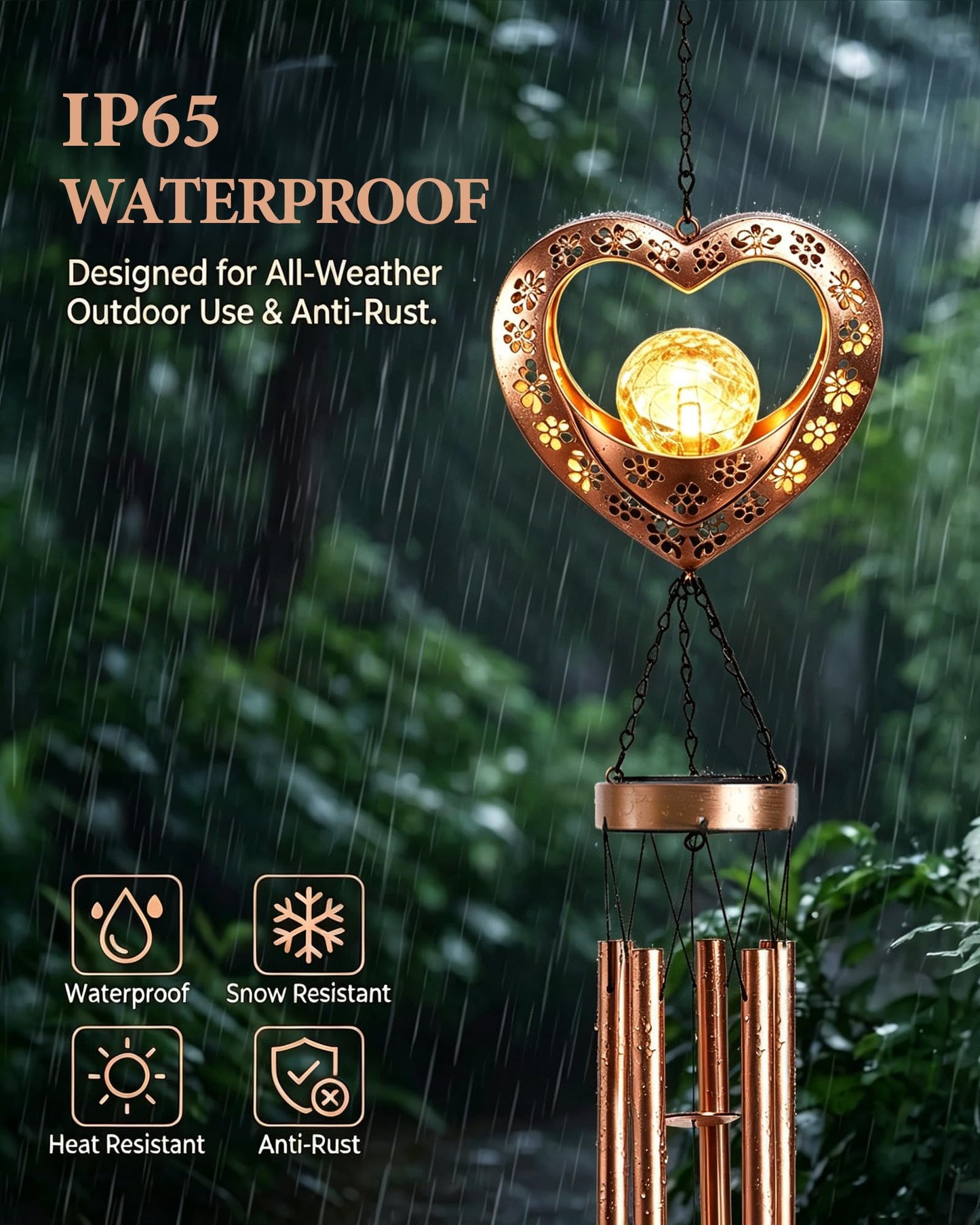 Nacome 39" Large Heart Solar Wind Chimes for Outside, Metal Garden Decor