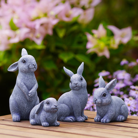 Nacome Bunny Statues for Fairy Garden Easter Decor: Outdoor Set of 4 Rabbit Table Sculptures for Clearance Outside Lawn Ornaments Porch Patio Balcony Yard – Gifts for Mom Grandma