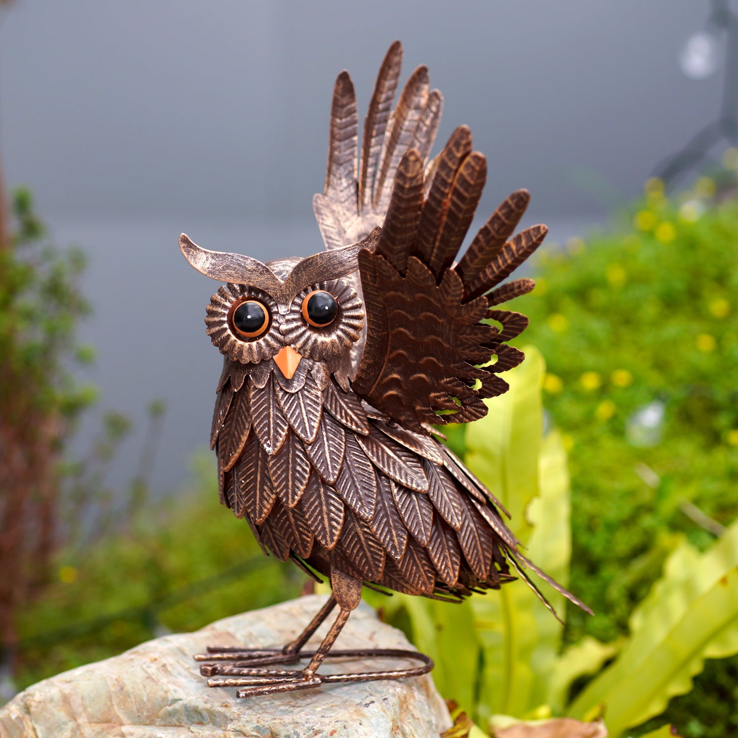 Nacome Owl Garden Decor Metal Yard: Art Outdoor Sculptures & Statues Large Bird Ornaments for Patio Balcony Front Backyard - Gifts for Grandma Mom(Copper)