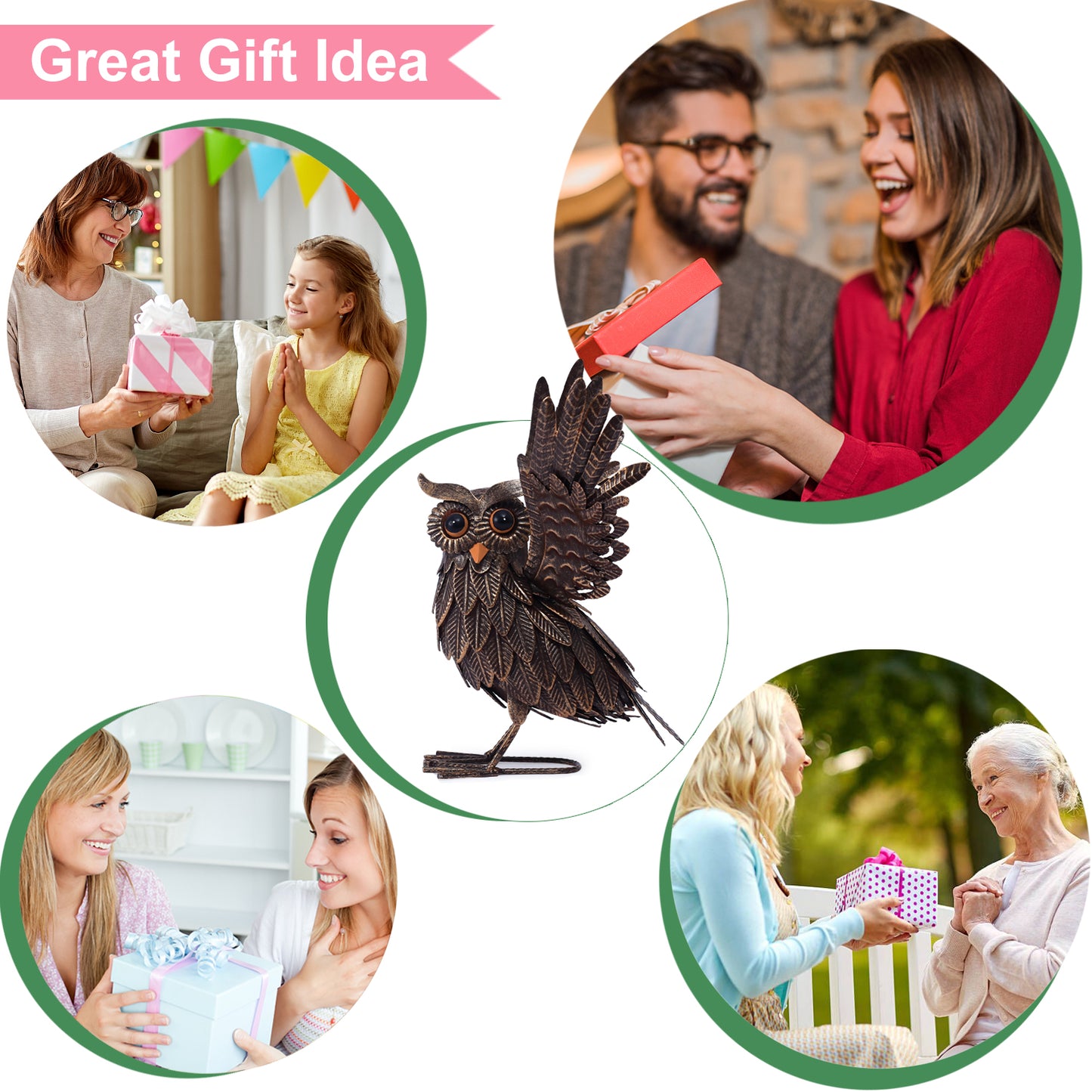 Nacome Owl Garden Decor Metal Yard: Art Outdoor Sculptures & Statues Large Bird Ornaments for Patio Balcony Front Backyard - Gifts for Grandma Mom(Copper)