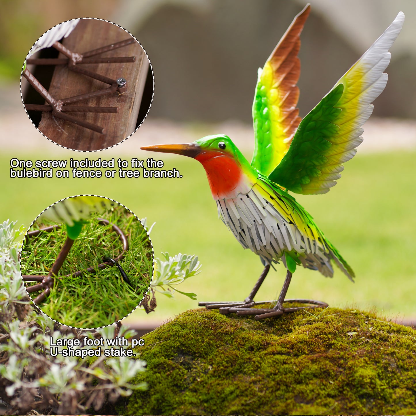 Nacome Metal Hummingbird Statues for Garden Decor: Outdoor Sculptures Clearance Lawn Ornaments for Patio Balcony Front Backyard - Unique Gifts for Grandma Mom