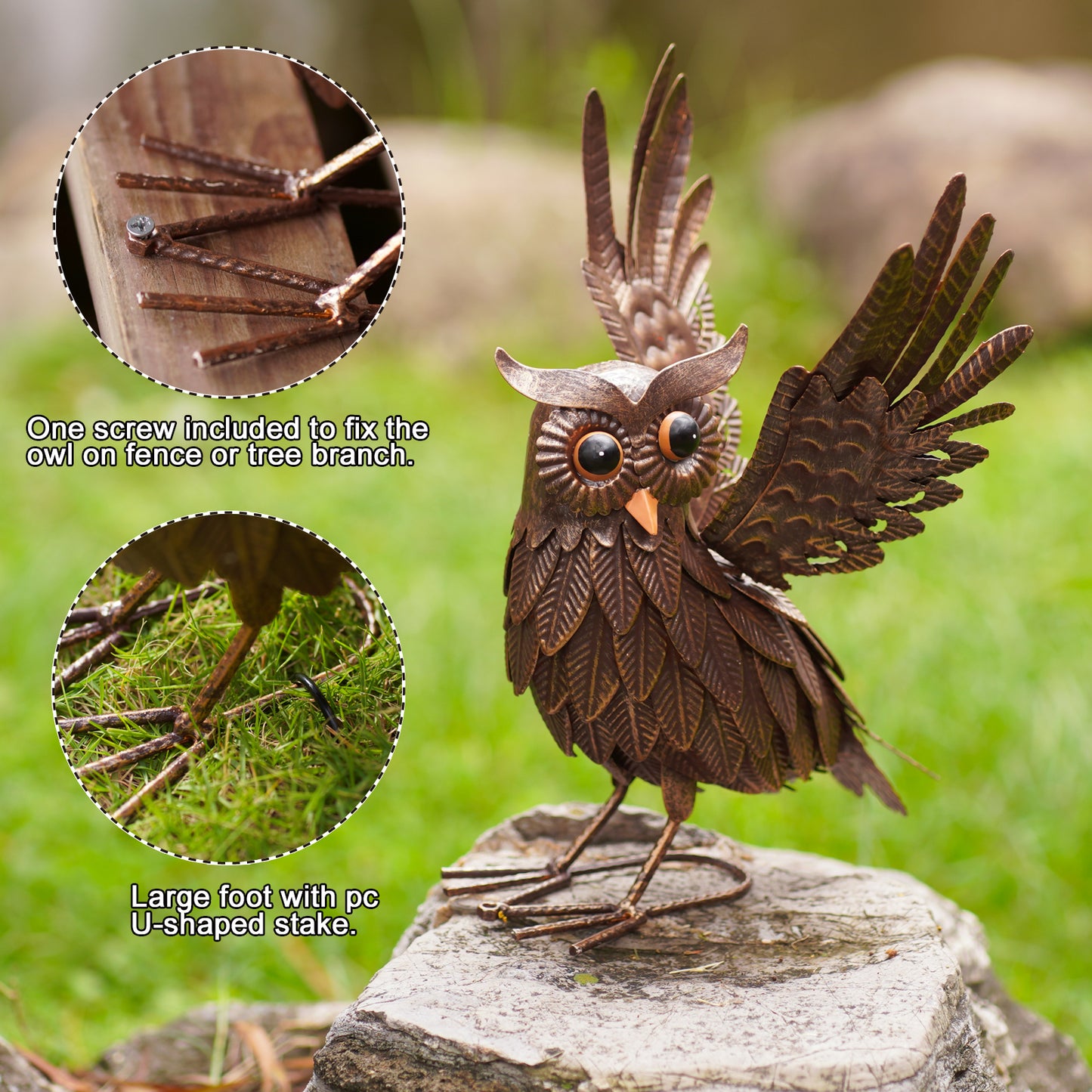 Nacome Owl Garden Decor Metal Yard: Art Outdoor Sculptures & Statues Large Bird Ornaments for Patio Balcony Front Backyard - Gifts for Grandma Mom(Copper)