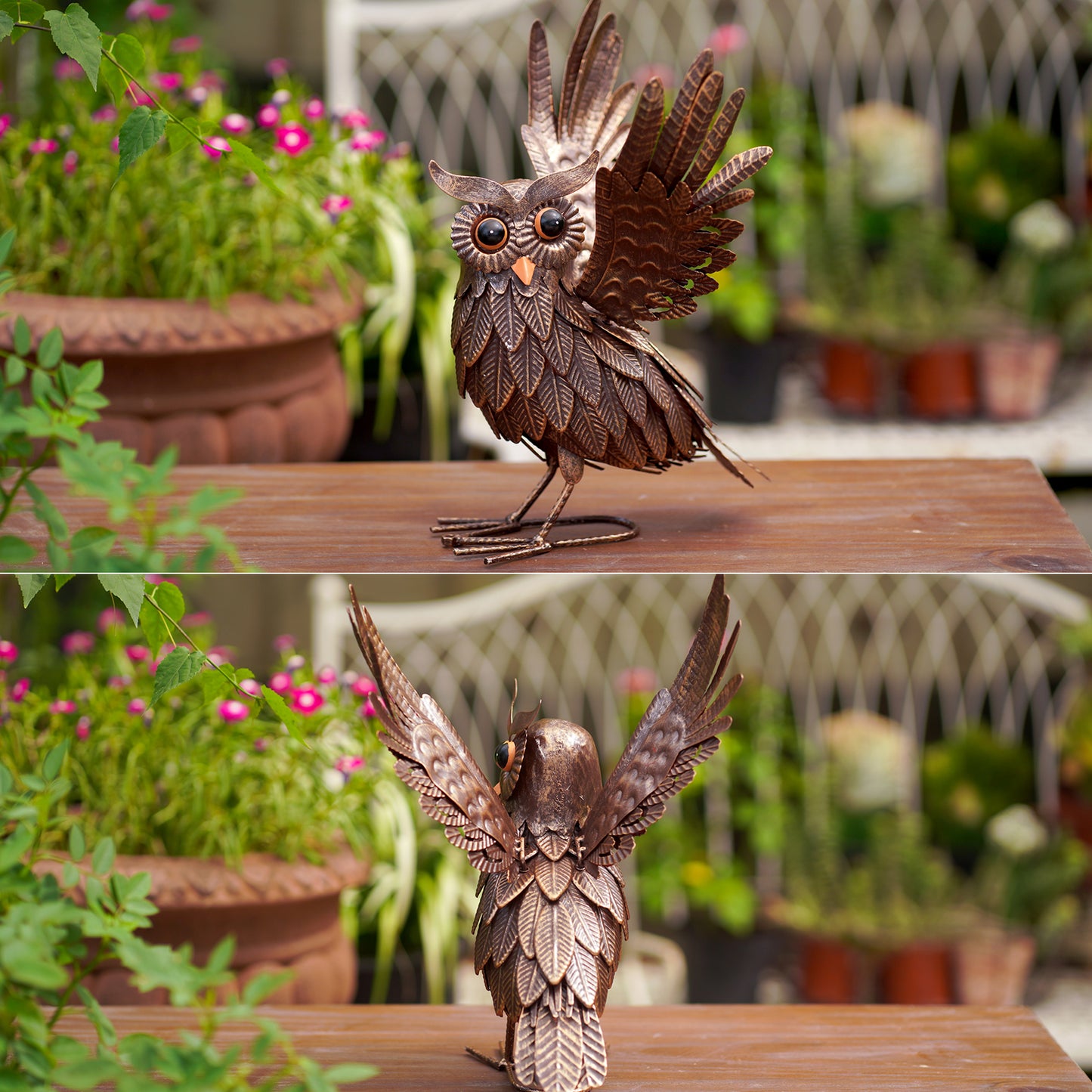 Nacome Owl Garden Decor Metal Yard: Art Outdoor Sculptures & Statues Large Bird Ornaments for Patio Balcony Front Backyard - Gifts for Grandma Mom(Copper)