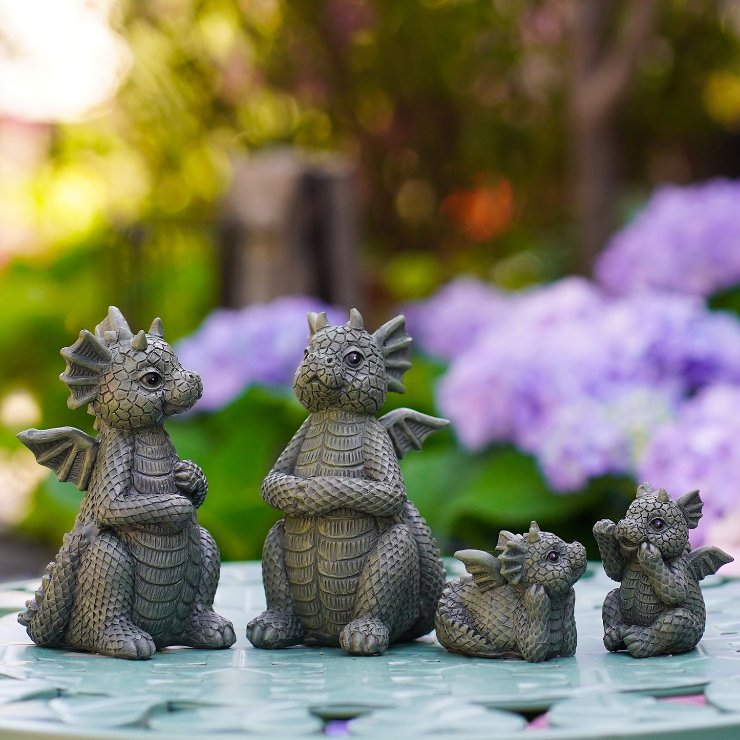 Nacome Dragon Statues for Fairy Garden Accessories: Outdoor Set of 4 Table Sculptures for Clearance Outside Lawn Ornaments Porch Patio Balcony Yard – Gifts for Mom Grandma