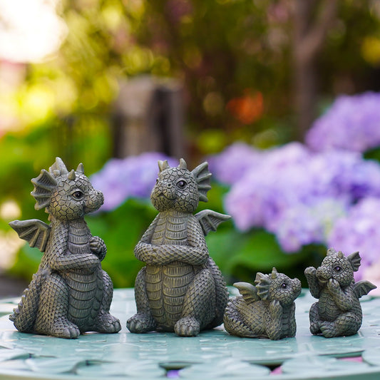 Nacome Dragon Statues for Fairy Garden Accessories: Outdoor Set of 4 Table Sculptures for Clearance Outside Lawn Ornaments Porch Patio Balcony Yard – Gifts for Mom Grandma