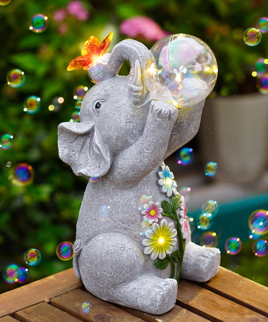 Nacome Solar Elephant Outdoor Statues for Garden: Outside Decor with Blow Bubbles Ball Lights Clearance for Yard Art Lawn Ornaments Porch Patio Balcony Home - Birthday Gifts for Grandma Mom Women