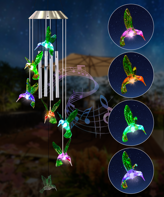 Nacome Solar Wind Chimes for Outside: Memorial Color Changing Bell for Garden Yard Party Window Decor - Birthday Gifts for Mom Mother Grandma Women (Hummingbird)