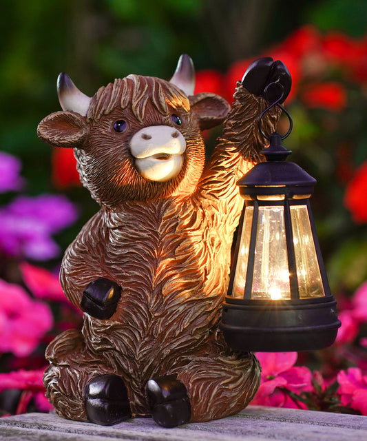 Nacome Highland Cow Statues for Garden Decor: Outdoor Sculptures with Solar Lantern for Clearance Outside Lawn Ornaments Porch Patio Balcony Yard – Birthday Gifts for Women Mom Grandma(Copper)