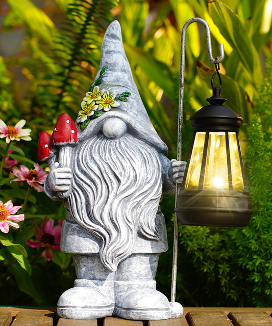 Nacome Solar Gnome Garden Statue for Decor: Outdoor Sculpture with Lantern for Outside Ornament Yard Art Lawn Porch Patio Balcony - Birthday Gifts for Women Mom