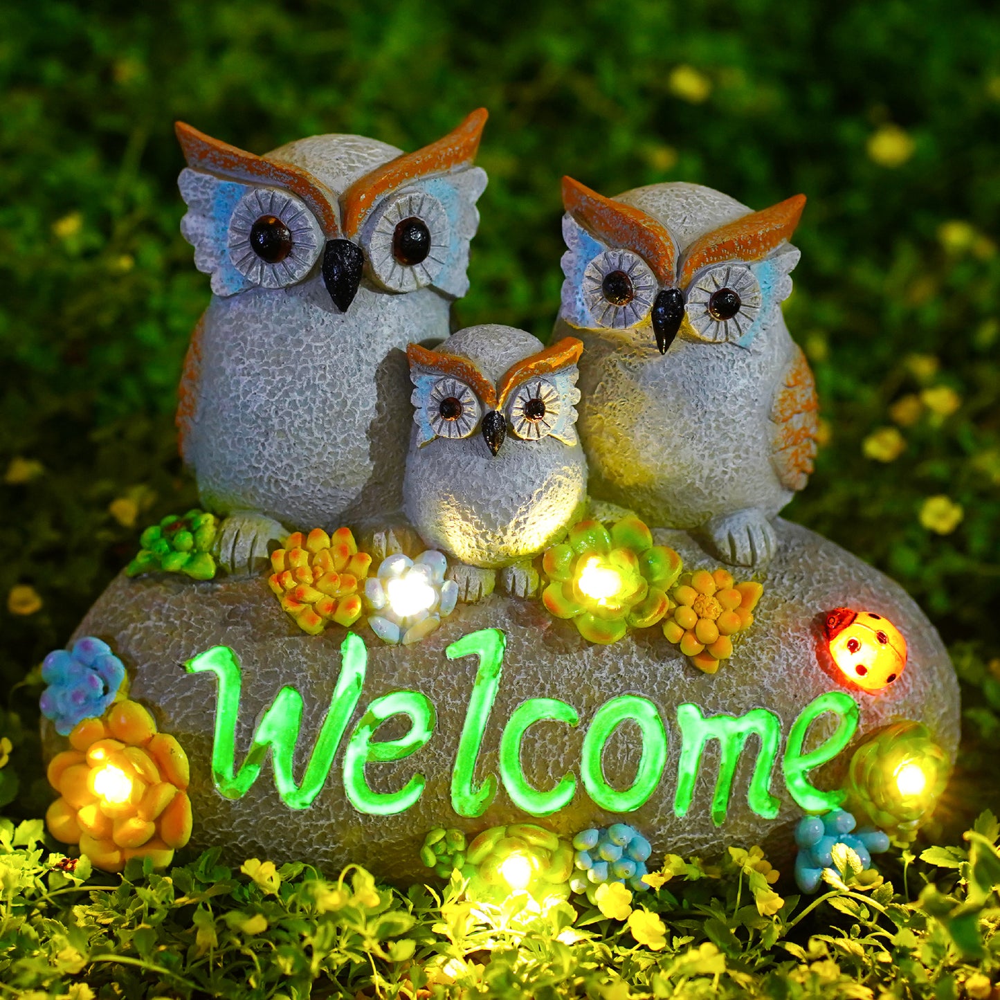 Nacome Solar Owl Statues for Garden Decor: Welcome Sign Outside Lawn for Patio/Balcony/Yard Art/Lawn Ornament House Warming Gifts for Mom/Women