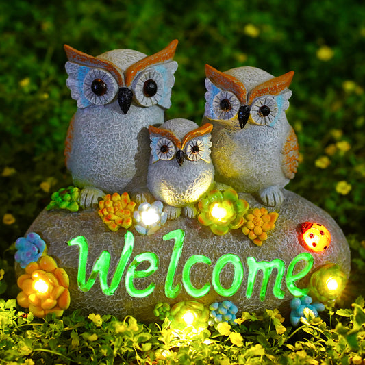 Nacome Solar Owl Statues for Garden Decor: Welcome Sign Outside Lawn for Patio/Balcony/Yard Art/Lawn Ornament House Warming Gifts for Mom/Women