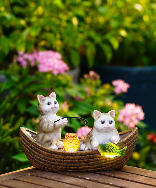 Nacome Cat Statues for Fairy Garden Decor: Solar Outdoor Ornaments for Clearance Yard Art Lawn Ornaments Porch Patio Balcony – Birthday Gifts for Grandma Mom