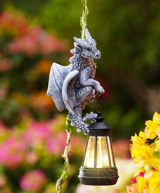 Nacome Solar Dragon Outdoor Statues for Garden: Outside Hanging Climbing Sculptures with Lantern Decor for Yard Art Porch Balcony - Birthday Gifts for Grandma Mom Women
