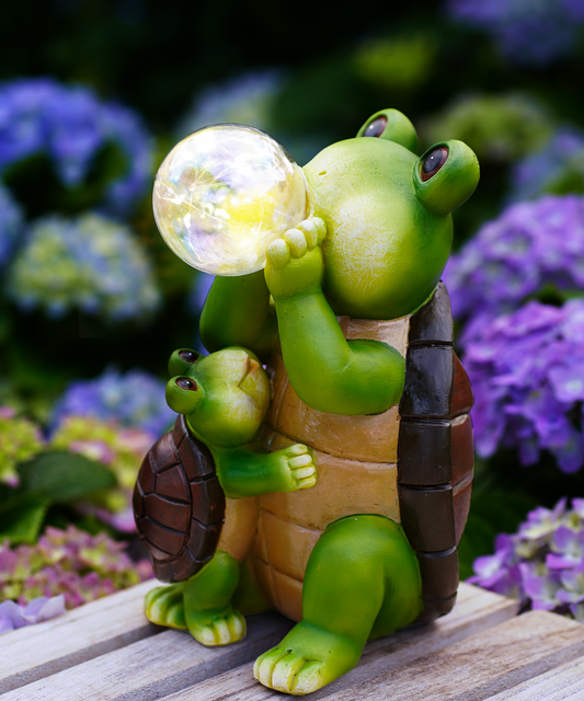 Nacome Solar Turtle Outdoor Statues for Garden: Outside Mother&Baby Decor with Blow Bubbles Ball Lights for Yard Art Lawn Ornaments Porch Patio Balcony - Birthday Gifts for Grandma Mom Women