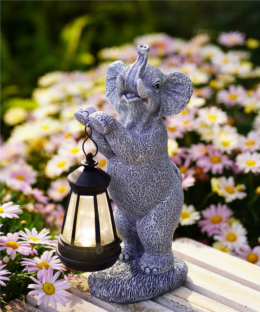 Nacome Solar Elephant Outdoor Statues for Garden: Outside Decor with Lantern Clearance for Yard Art Lawn Ornaments Porch Patio Balcony - Gifts for Grandma Mom Women