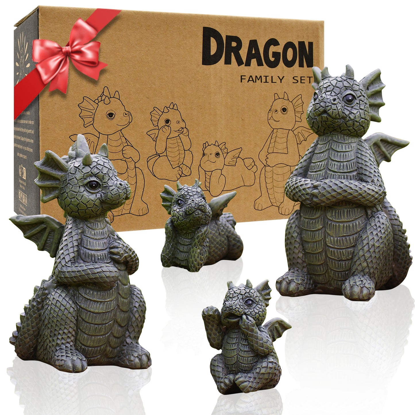 Nacome Dragon Statues for Fairy Garden Accessories: Outdoor Set of 4 Table Sculptures for Clearance Outside Lawn Ornaments Porch Patio Balcony Yard – Gifts for Mom Grandma