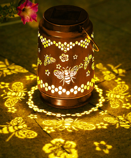 Nacome Bee Solar Lantern for Garden Decor: Waterproof Hanging Metal Decoration with LED Lights for Yard Lawn Porch Patio Landscape Pathway