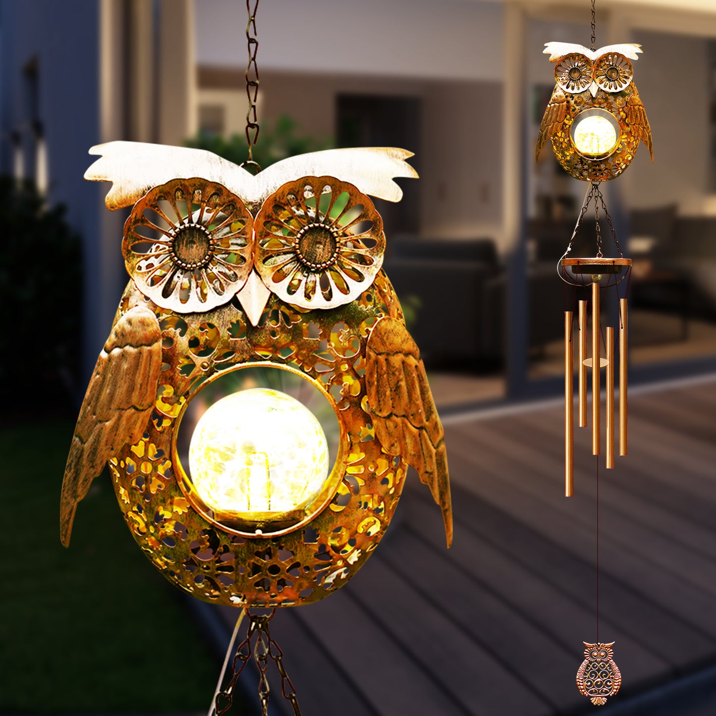 Solar Wind Chimes Outdoor Indoor Decor: Birthday Gifts for Mom/Grandma Outside Solar Lights for Garden Decor(Owl)